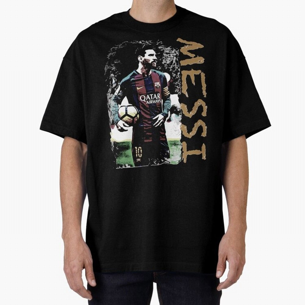 Messi Pop Art Portrait Oversized T-Shirt Celebrate Rivalries and Pride in FIFA World Cup 2026 Group Stage for Fans of Messi and Cristiano Ronaldo and England, Bringing Global Supporter Spirit, Legendary Goals, National Colors and Tournament
