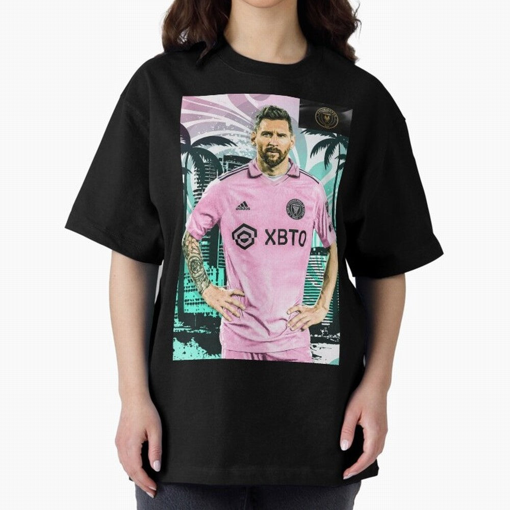 Messi Pop Art Portrait Oversized T-Shirt Bring FIFA World Cup 2026 Capturing Messi, CR7 and Mbappe, England Energy, Vintage Soccer Flavor, Modern Football Stars, National Flags and Final Night Emotion; Great for Supporters Who Love Legendary