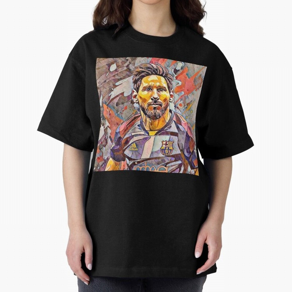 Messi art Oversized T-Shirt Follow the Road to Global Football Passion for FIFA World Cup 2026 USA Canada Mexico, Built around CR7 and Messi, Brazil, Retro Football Energy, Iconic Rivalries, Trophy Chase Drama and Stadium Atmosphere; Perfect for