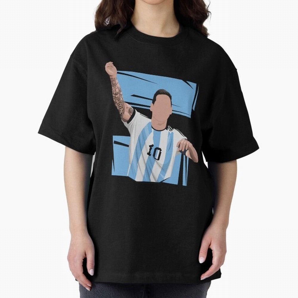 Messi Singing with Crowd World Cup 2022 Oversized T-Shirt Represent Football Lovers during FIFA World Cup 2026 USA Canada Mexico for Fans of CR7 and Argentina, Bringing Goal Celebration Energy, Supporter Heritage, Football Icons and Worldwide