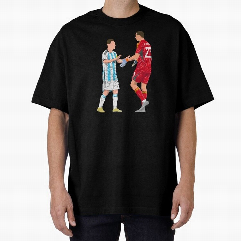 Messi and Martinez Celebrates World Cup 2022 Oversized T-Shirt Carry FIFA World Cup 2026 USA Canada Mexico Centered on Neymar, Haaland and Cristiano Ronaldo, England, France and Netherlands Energy, Football Festival Excitement, Trophy Ambitions,