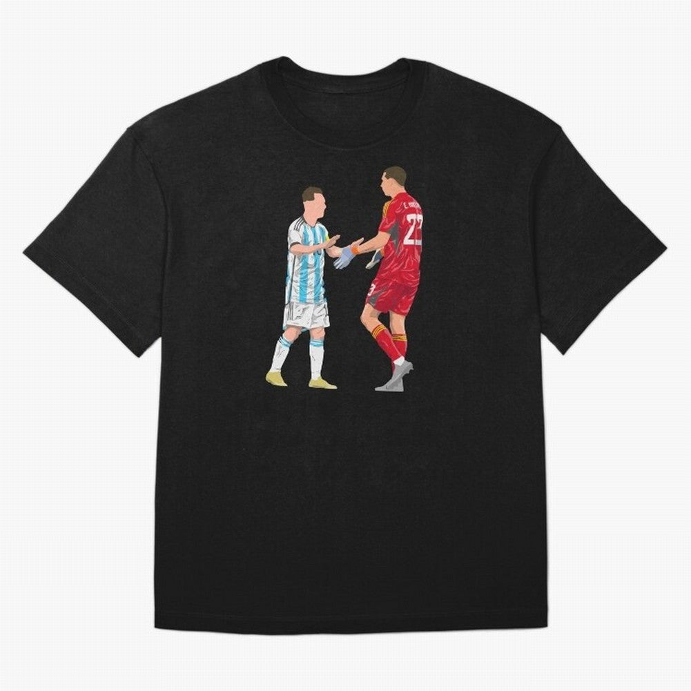 Messi and Martinez Celebrates World Cup 2022 Oversized T-Shirt Carry FIFA World Cup 2026 USA Canada Mexico Centered on Neymar, Haaland and Cristiano Ronaldo, England, France and Netherlands Energy, Football Festival Excitement, Trophy Ambitions,