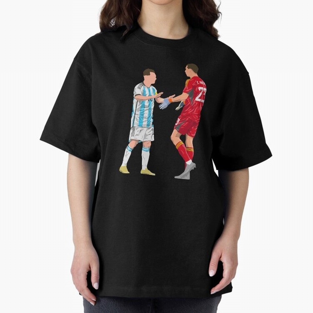 Messi and Martinez Celebrates World Cup 2022 Oversized T-Shirt Carry FIFA World Cup 2026 USA Canada Mexico Centered on Neymar, Haaland and Cristiano Ronaldo, England, France and Netherlands Energy, Football Festival Excitement, Trophy Ambitions,
