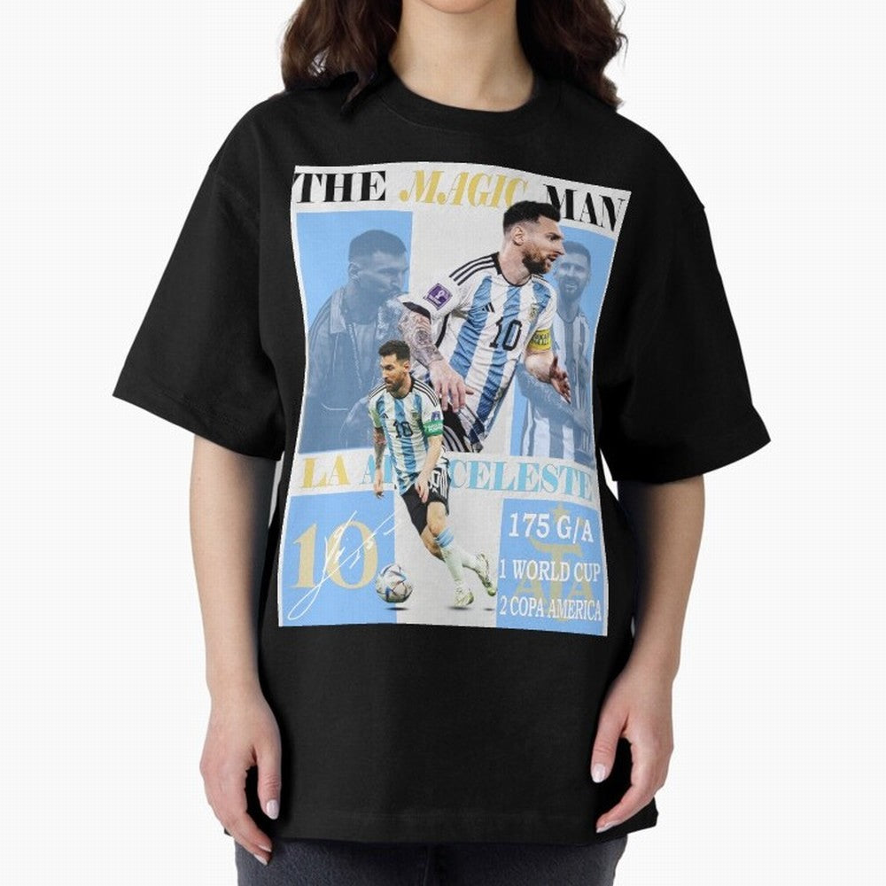 Lionel Messi Argentina World Cup 2022 Champion Victory Poster Oversized T-Shirt Live the Energy of Global Football Passion for FIFA World Cup 2026 Group Stage, with Mbappe and Neymar, Argentina, Fan Favorite Moments, National Team Passion, Big