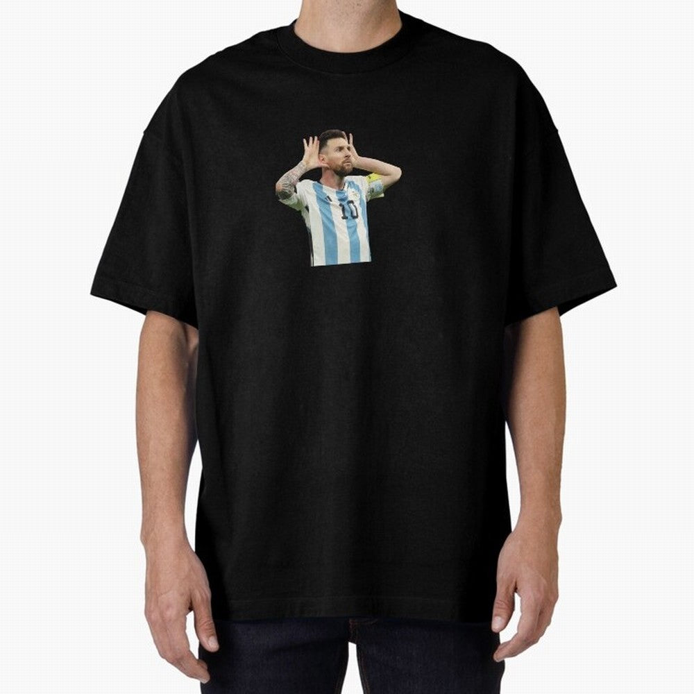 Lionel Messi Argentina Celebration Sticker Oversized T-Shirt Back the Journey through the FIFA World Cup 2026 USA Canada Mexico Journey through Cristiano Ronaldo Highlights, Portugal, Spain and Germany Pride, Goal Celebration Energy, Supporter