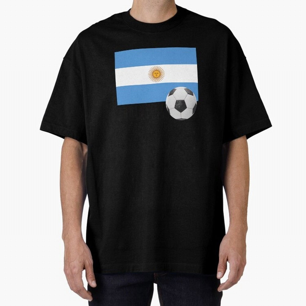 Flag of Argentina with a Football Oversized T-Shirt Stand Out with Spirit from FIFA World Cup 2026 USA Canada Mexico Spirit, with Argentina and Brazil, Haaland, Global Supporter Spirit, Legendary Goals, National Colors and Tournament Celebration;