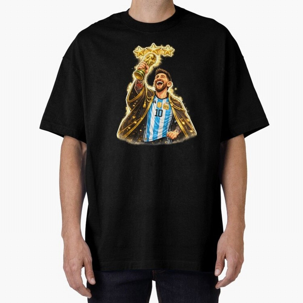 Messi King of Football World Champion ¨C Argentina 3 Stars Trophy Celebration Classic T-Shirt Build the FIFA World Cup 2026 USA Canada Mexico Journey through Messi, Neymar and Mbappe Highlights, England and Germany Pride, Game Day Rituals, Football