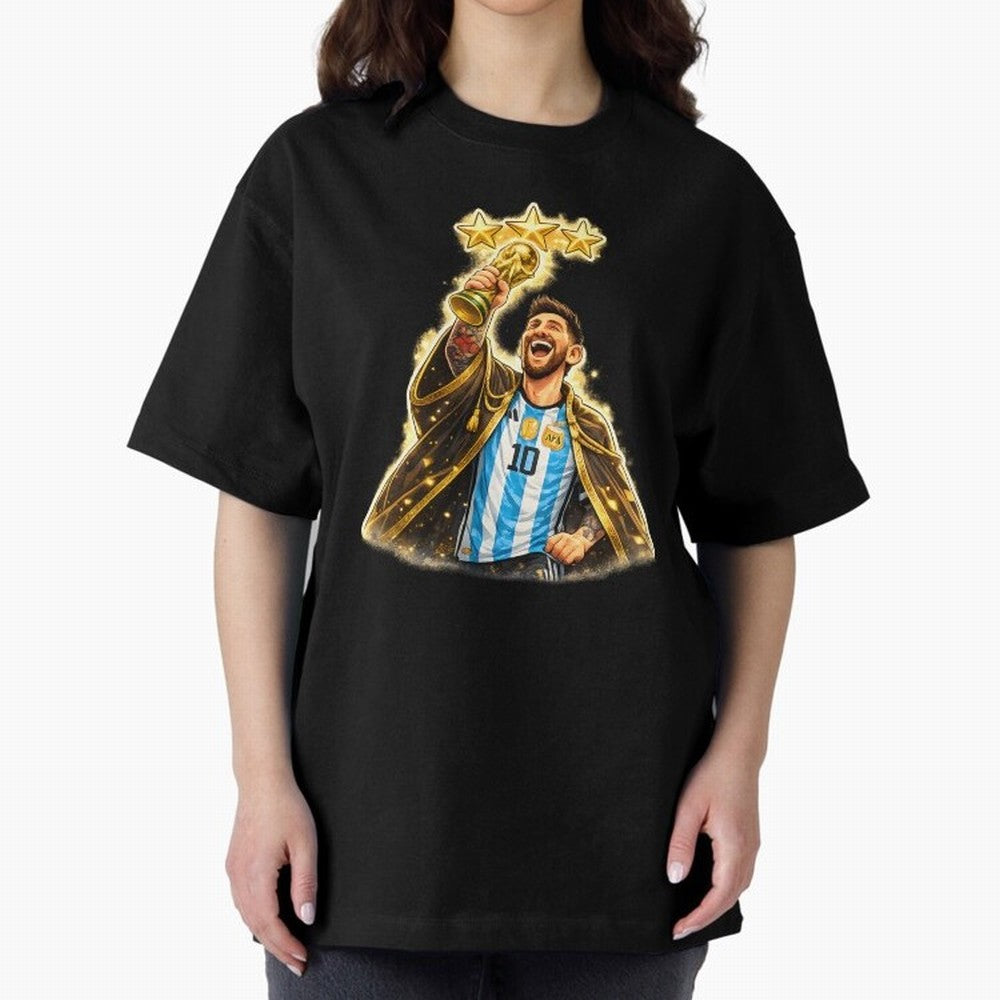 Messi King of Football World Champion ¨C Argentina 3 Stars Trophy Celebration Classic T-Shirt Build the FIFA World Cup 2026 USA Canada Mexico Journey through Messi, Neymar and Mbappe Highlights, England and Germany Pride, Game Day Rituals, Football