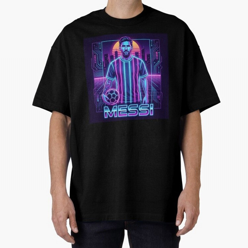 ?Argentina Football Legend Messi Cyberpunk Retro Futurist Design (Version 3) Classic T-Shirt Follow the Road to FIFA World Cup 2026 Group Stage Inspired by Haaland, Brazil, Portugal and Argentina Energy, Stadium Chants, National Pride, Trophy