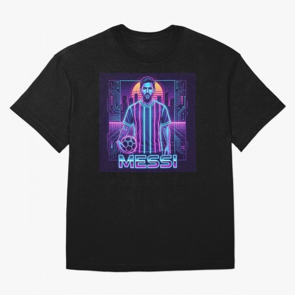 ?Argentina Football Legend Messi Cyberpunk Retro Futurist Design (Version 3) Classic T-Shirt Follow the Road to FIFA World Cup 2026 Group Stage Inspired by Haaland, Brazil, Portugal and Argentina Energy, Stadium Chants, National Pride, Trophy