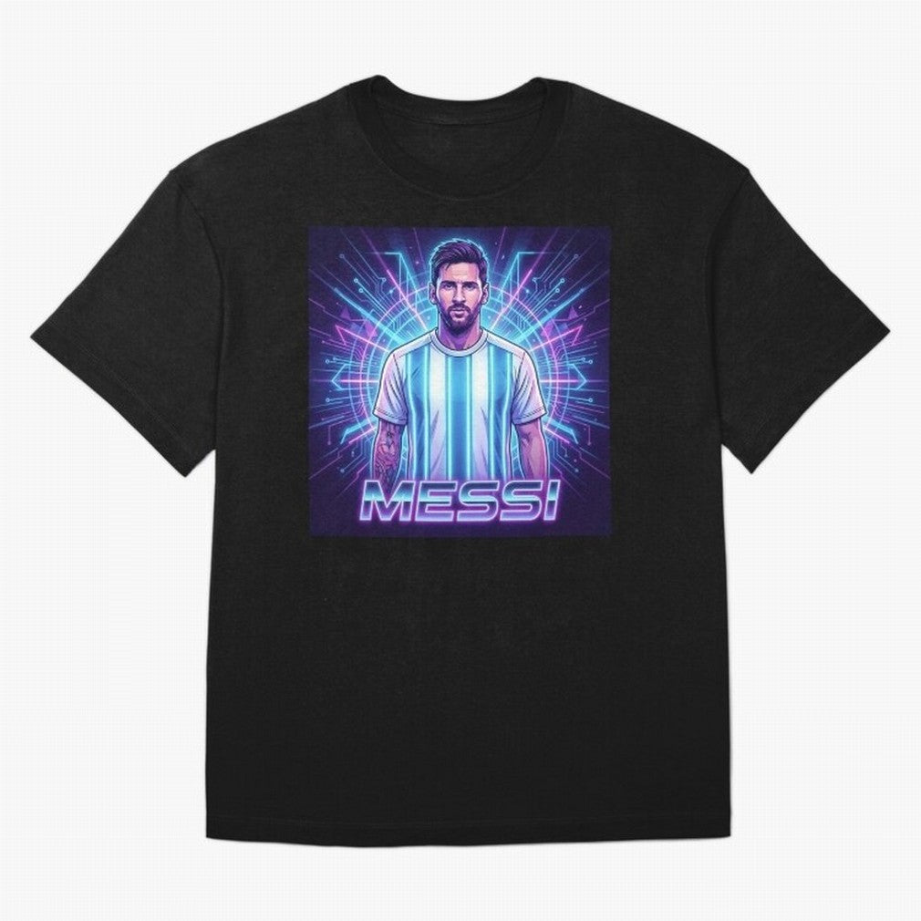 ?Argentina Football Legend Messi Cyberpunk Retro Futurist Design Classic T-Shirt Share the Excitement of FIFA World Cup 2026 USA Canada Mexico for Fans of Cristiano Ronaldo and Portugal, Spain and Germany, Bringing Game Day Rituals, Football