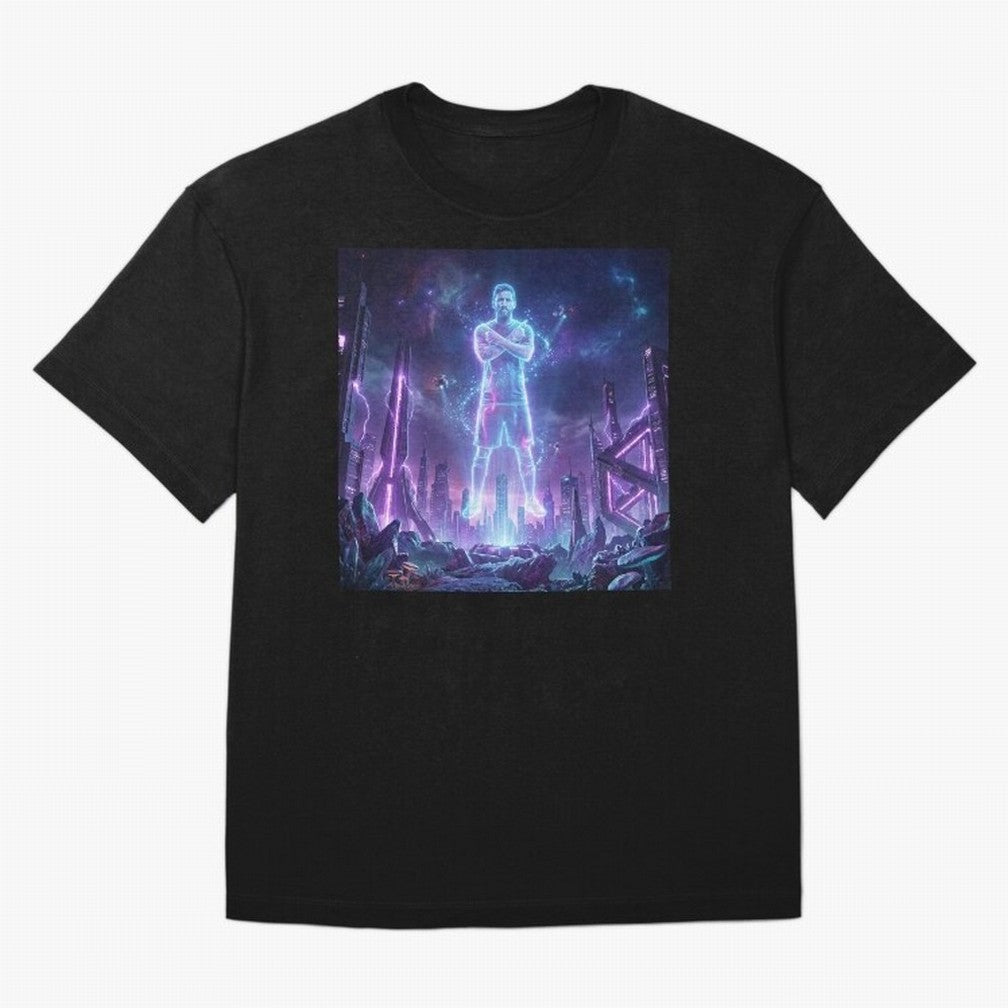 Lionel Messi (GOAT) Hologram in Futuristic Cyberpunk City Classic T-Shirt Upgrade FIFA World Cup 2026 USA Canada Mexico Capturing Haaland, Brazil, Portugal and Argentina Energy, Stadium Chants, National Pride, Trophy Dreams and Unforgettable