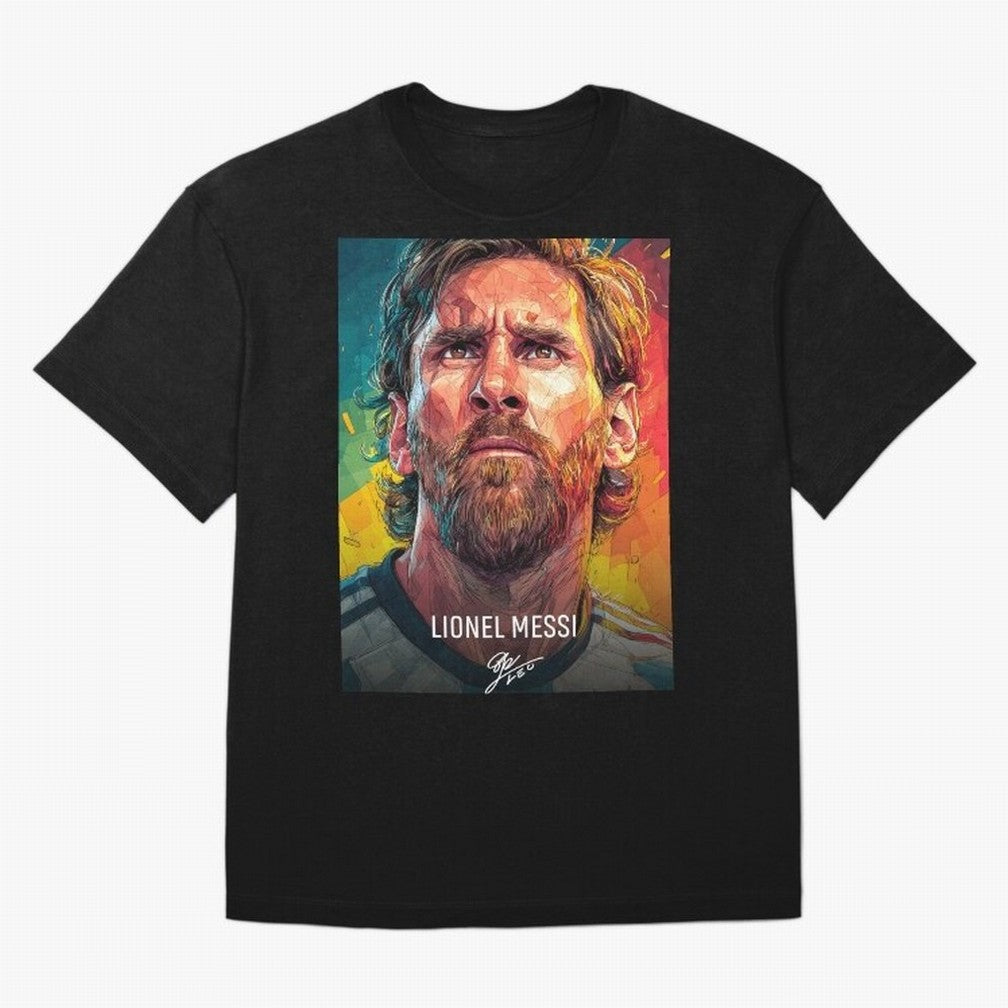 Lionel Messi Football Soccer Player Colorful Modern Portrait Classic T-Shirt Celebrate Golden Goal Energy in FIFA World Cup 2026 Group Stage for Fans of Mbappe and Argentina, Bringing Retro Football Energy, Iconic Rivalries, Trophy Chase Drama and
