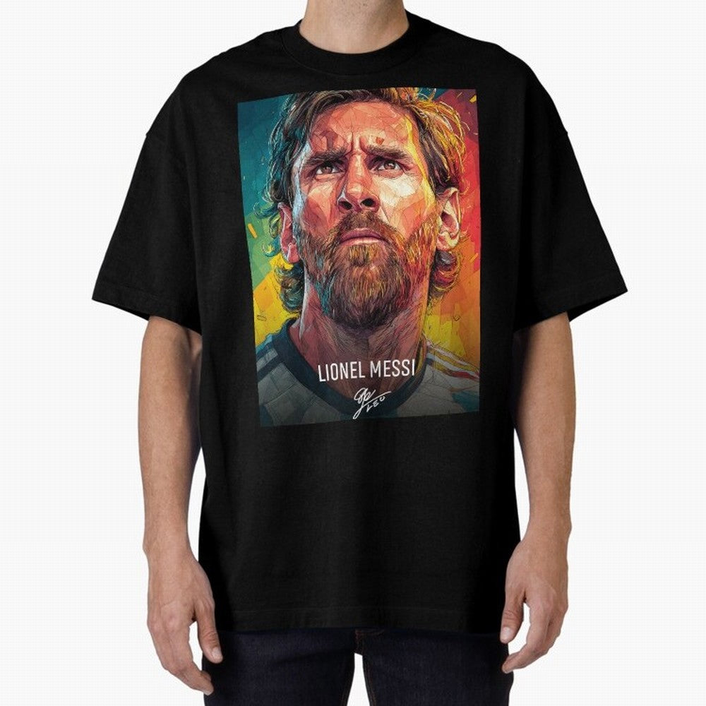 Lionel Messi Football Soccer Player Colorful Modern Portrait Classic T-Shirt Celebrate Golden Goal Energy in FIFA World Cup 2026 Group Stage for Fans of Mbappe and Argentina, Bringing Retro Football Energy, Iconic Rivalries, Trophy Chase Drama and