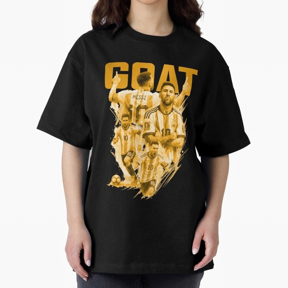 GOLD GOAT Lionel Messi watercolor illustration Oversized T-Shirt Celebrate the Magic of the FIFA World Cup 2026 Journey through Cristiano Ronaldo, Haaland and CR7 Highlights, Germany Pride, Match Day Excitement, Supporter Culture, Golden Goals and