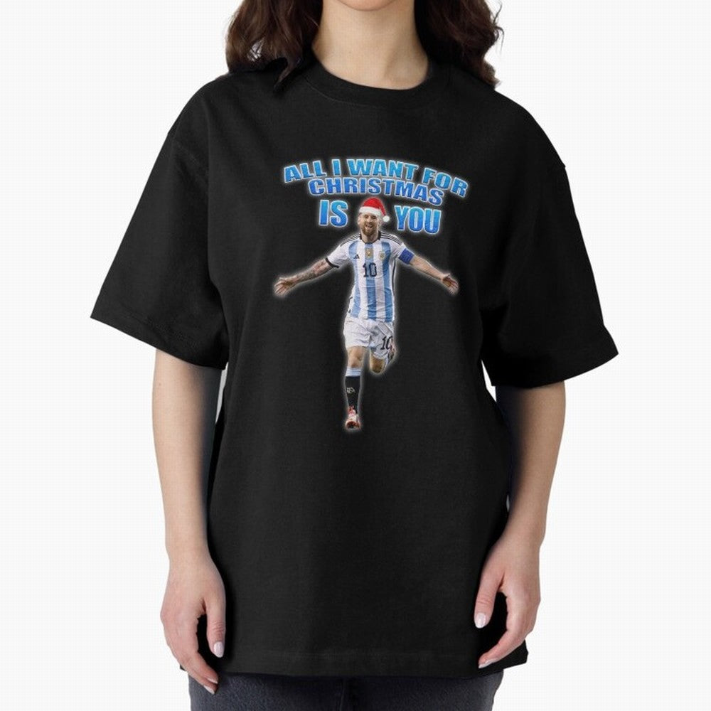 Lionel Messi Christmas Santa Claus Football Gift Oversized T-Shirt Capture Stadium Memories from Match Day Hype around FIFA World Cup 2026 USA Canada Mexico, Cristiano Ronaldo, Haaland and CR7, Argentina, Tournament Hype, Historic Matchups, Family