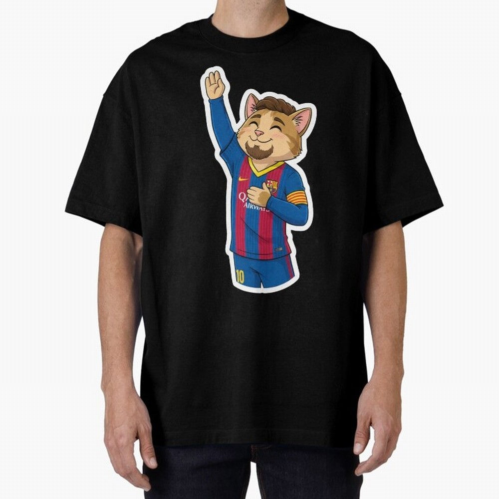 Fcb - Fc Barcelona | Cute Cat Messi with Jersey Barcelona Oversized T-Shirt Experience the Global Stage of the FIFA World Cup 2026 USA Canada Mexico Journey through CR7 Highlights, Portugal, Spain and Germany Pride, Classic Soccer Heritage,
