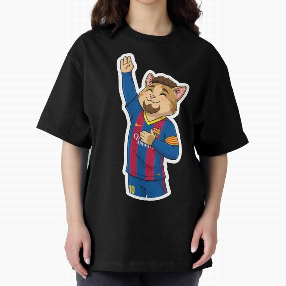 Fcb - Fc Barcelona | Cute Cat Messi with Jersey Barcelona Oversized T-Shirt Experience the Global Stage of the FIFA World Cup 2026 USA Canada Mexico Journey through CR7 Highlights, Portugal, Spain and Germany Pride, Classic Soccer Heritage,