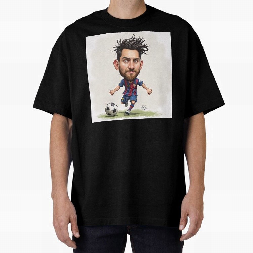 The Little Magician ¨C Caricature of Lionel Messi Oversized T-Shirt Bring Legendary Rivalry Energy to Match Day Hype around FIFA World Cup 2026 USA Canada Mexico, Neymar, Haaland and Cristiano Ronaldo, Netherlands, Retro Football Energy, Iconic