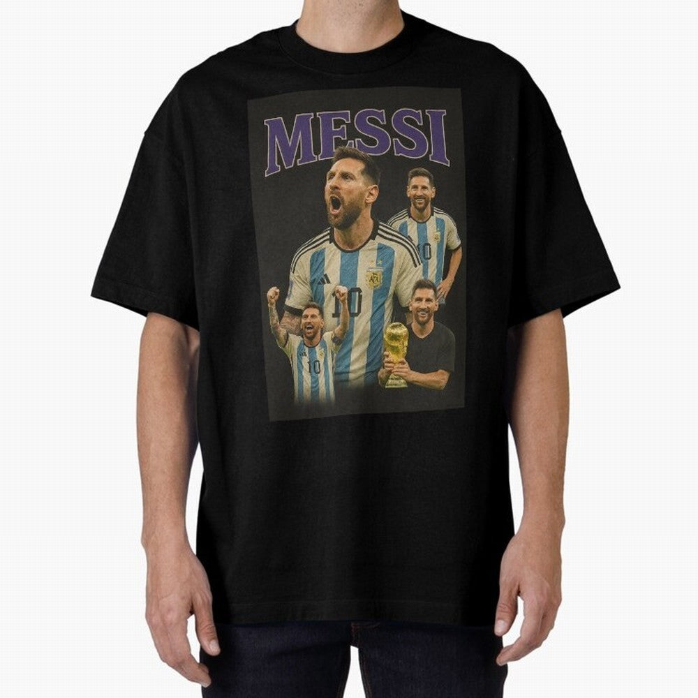 Lionel Messi Retro T-Shirt | 90s Football GOAT Collage Tee Boxy T-Shirt Bring Global Tournament Vibes to Match Day Hype around FIFA World Cup 2026 USA Canada Mexico, Messi, CR7 and Mbappe, Argentina, Football Festival Excitement, Trophy Ambitions,