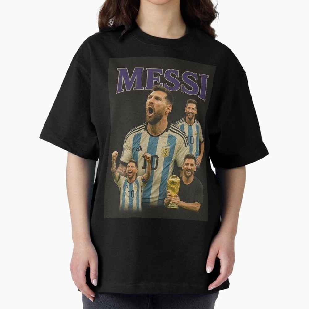Lionel Messi Retro T-Shirt | 90s Football GOAT Collage Tee Boxy T-Shirt Bring Global Tournament Vibes to Match Day Hype around FIFA World Cup 2026 USA Canada Mexico, Messi, CR7 and Mbappe, Argentina, Football Festival Excitement, Trophy Ambitions,