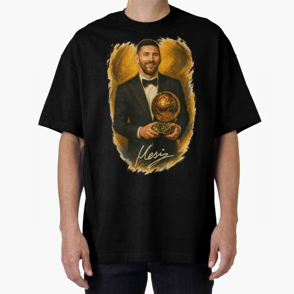 Lionel Messi Ballon d'Or Portrait ¨C Football Legend in Tuxedo Holding Trophy Classic T-Shirt Show Fan Pride Across the FIFA World Cup 2026 USA Canada Mexico Journey through Messi and Cristiano Ronaldo Highlights, England Pride, Global Supporter
