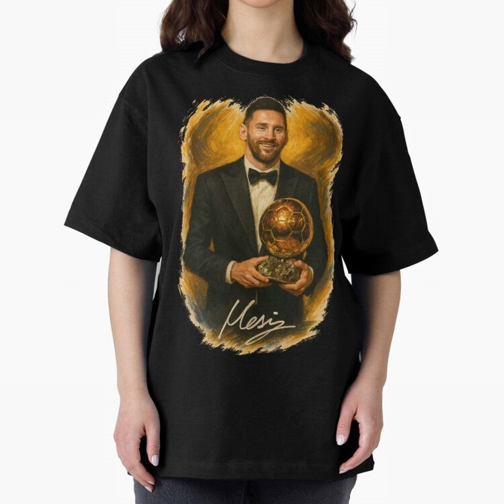 Lionel Messi Ballon d'Or Portrait ¨C Football Legend in Tuxedo Holding Trophy Classic T-Shirt Show Fan Pride Across the FIFA World Cup 2026 USA Canada Mexico Journey through Messi and Cristiano Ronaldo Highlights, England Pride, Global Supporter
