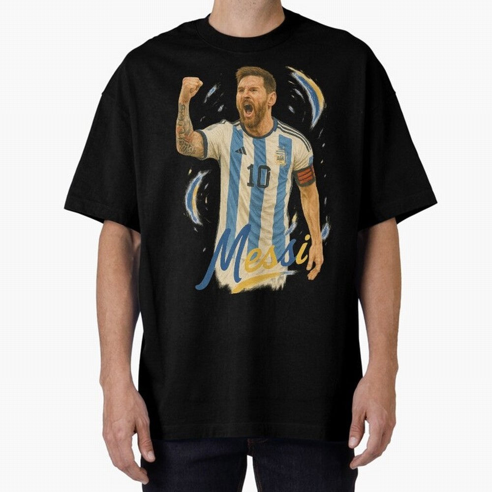 Lionel Messi Argentina Art ¨C Iconic World Cup Champion Tribute Design	 Oversized T-Shirt Bring Champion Energy into Global Football Passion for FIFA World Cup 2026 Group Stage, Featuring Neymar, Haaland and Cristiano Ronaldo, Spain and