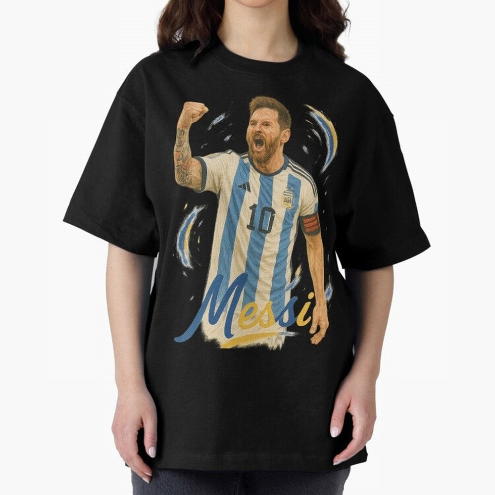 Lionel Messi Argentina Art ¨C Iconic World Cup Champion Tribute Design	 Oversized T-Shirt Bring Champion Energy into Global Football Passion for FIFA World Cup 2026 Group Stage, Featuring Neymar, Haaland and Cristiano Ronaldo, Spain and