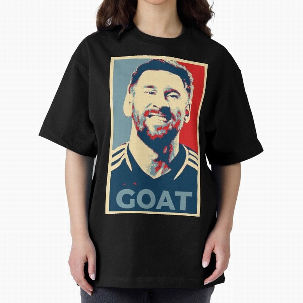Messi - Hope Oversized T-Shirt Honor Global Football Passion for FIFA World Cup 2026 Group Stage, Celebrating Neymar, Haaland and Cristiano Ronaldo, Portugal, Global Supporter Spirit, Legendary Goals, National Colors and Tournament Celebration;