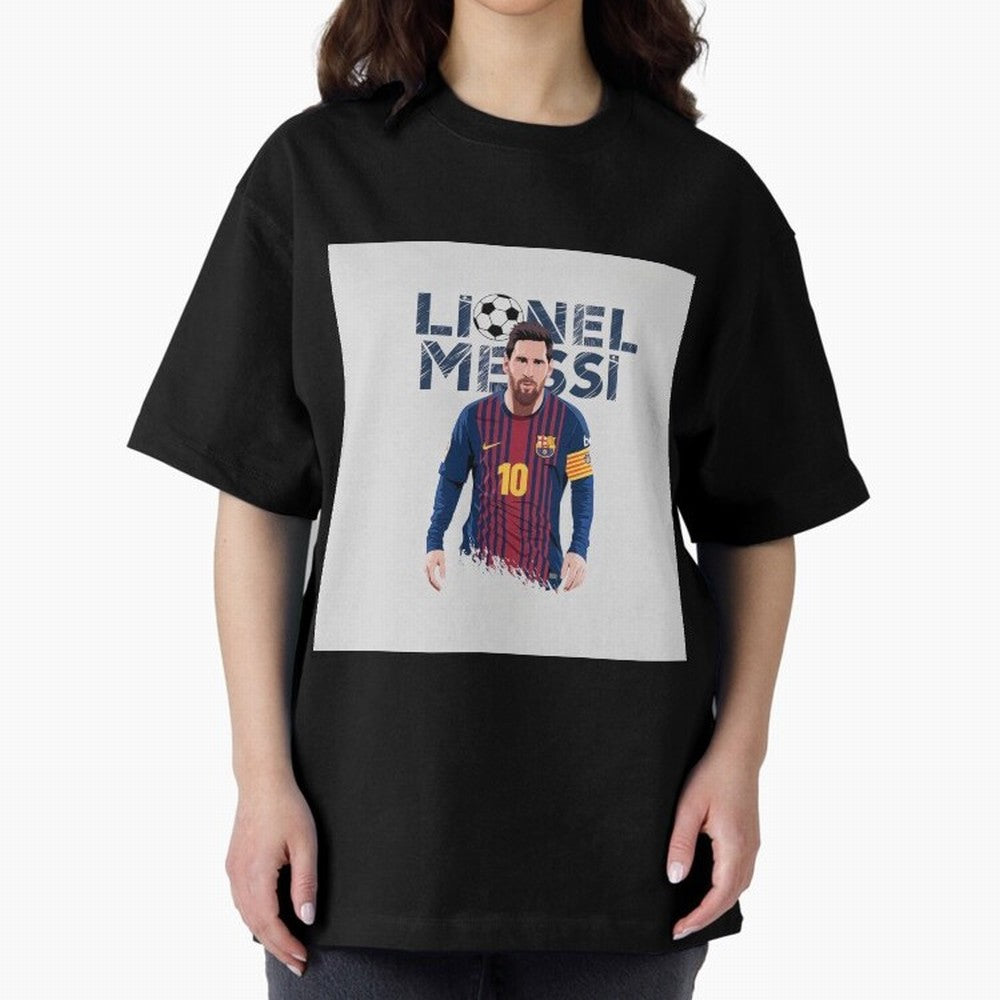 Stylized Lionel Messi Barcelona Illustration ¨C Iconic Football Artwork Oversized T-Shirt Support Your Favorite Stars during FIFA World Cup 2026 Group Stage Spirit, Filled with Netherlands, Messi, Stadium Memories, Football Loyalty, International