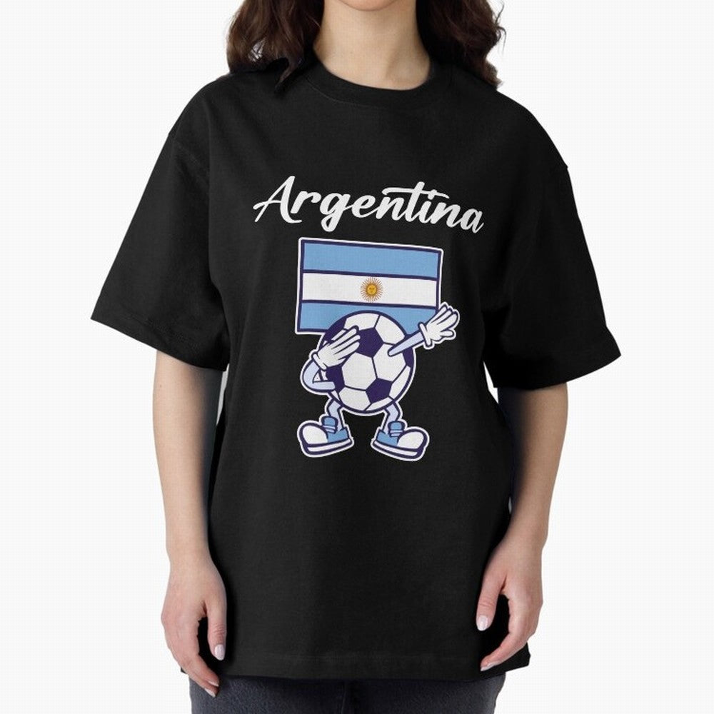 ARGENTINA - Dabbing Football Soccer Ball - ARGENTINA Oversized T-Shirt Celebrate Rivalries and Pride in FIFA World Cup 2026 Group Stage Spirit, Centered on France, Messi, CR7 and Mbappe, Global Supporter Spirit, Legendary Goals, National Colors and