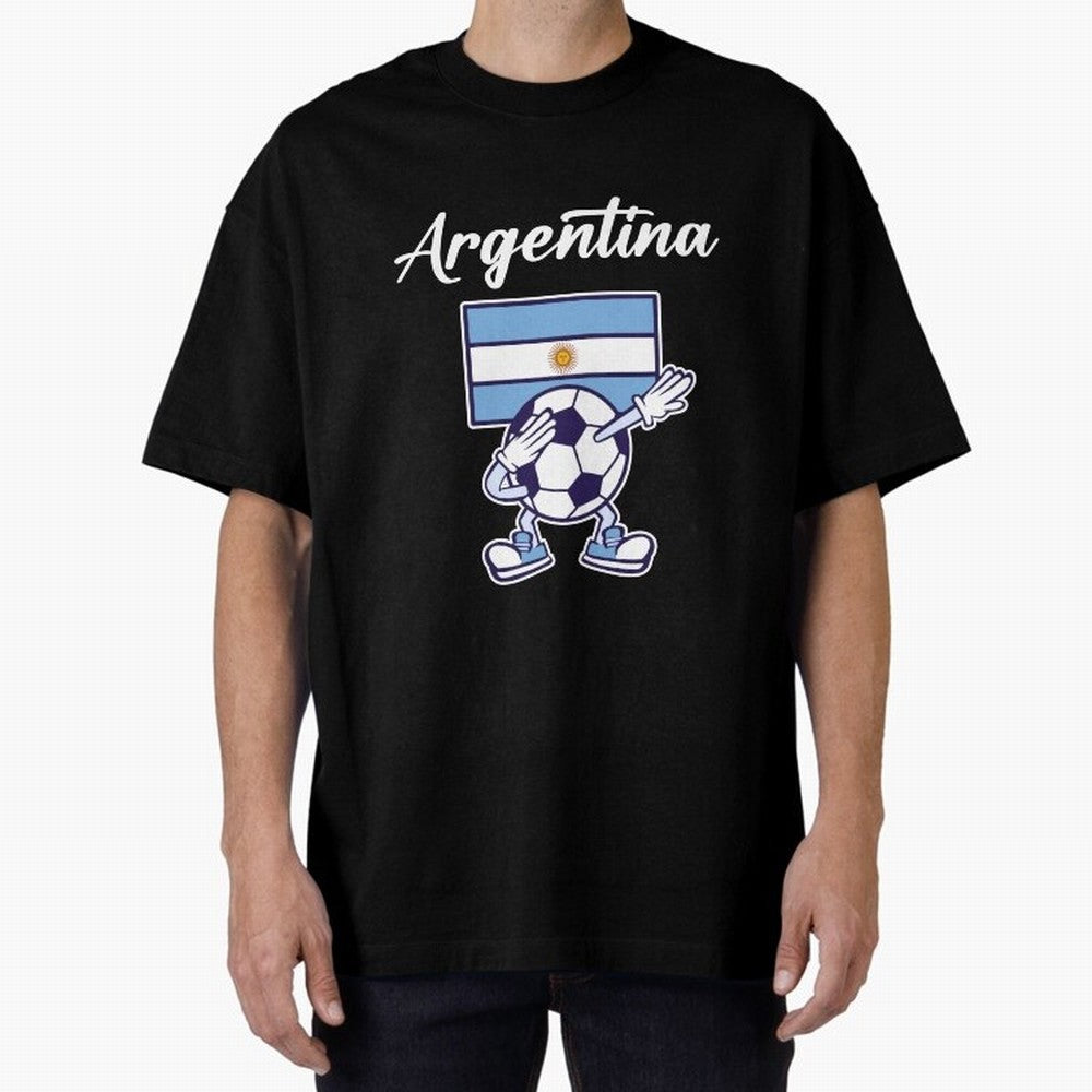 ARGENTINA - Dabbing Football Soccer Ball - ARGENTINA Oversized T-Shirt Celebrate Rivalries and Pride in FIFA World Cup 2026 Group Stage Spirit, Centered on France, Messi, CR7 and Mbappe, Global Supporter Spirit, Legendary Goals, National Colors and