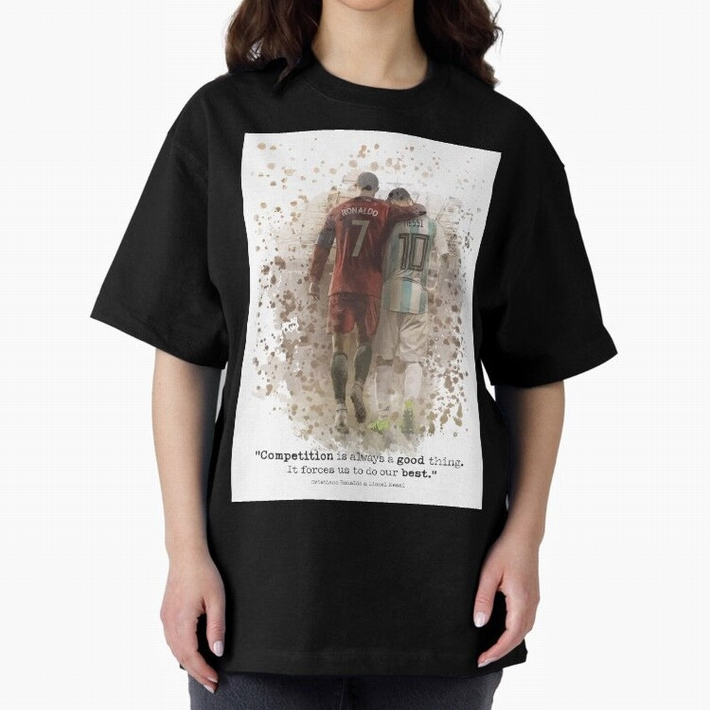 Cristiano Ronaldo Messi Soccer Quote Poster Oversized T-Shirt Relive Legendary Nights from the FIFA World Cup 2026 USA Canada Mexico Journey through Haaland and Mbappe Highlights, Portugal, Spain and Germany Pride, Global Supporter Spirit,