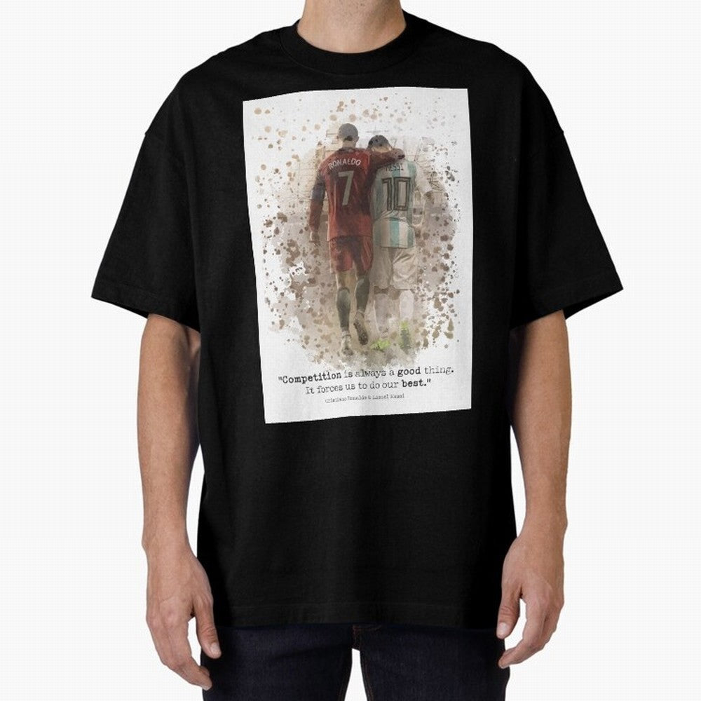 Cristiano Ronaldo Messi Soccer Quote Poster Oversized T-Shirt Relive Legendary Nights from the FIFA World Cup 2026 USA Canada Mexico Journey through Haaland and Mbappe Highlights, Portugal, Spain and Germany Pride, Global Supporter Spirit,