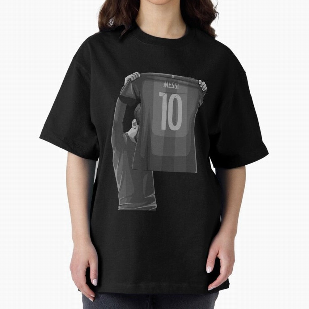 Lionel Messi Black and White Version Oversized T-Shirt Turn Up for FIFA World Cup 2026 Spirit, Celebrating Brazil, Portugal and Argentina, Neymar, Goal Celebration Energy, Supporter Heritage, Football Icons and Worldwide Tournament Joy; Made for