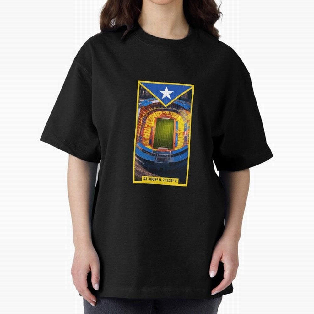 Barcelona Stadium Coordinates Graphic Essential T-Shirt Celebrate Global Football Passion for FIFA World Cup 2026 USA Canada Mexico, Centered on Messi, England, Worldwide Fan Energy, Dramatic Goals, Stadium Lights and Championship Celebrations;