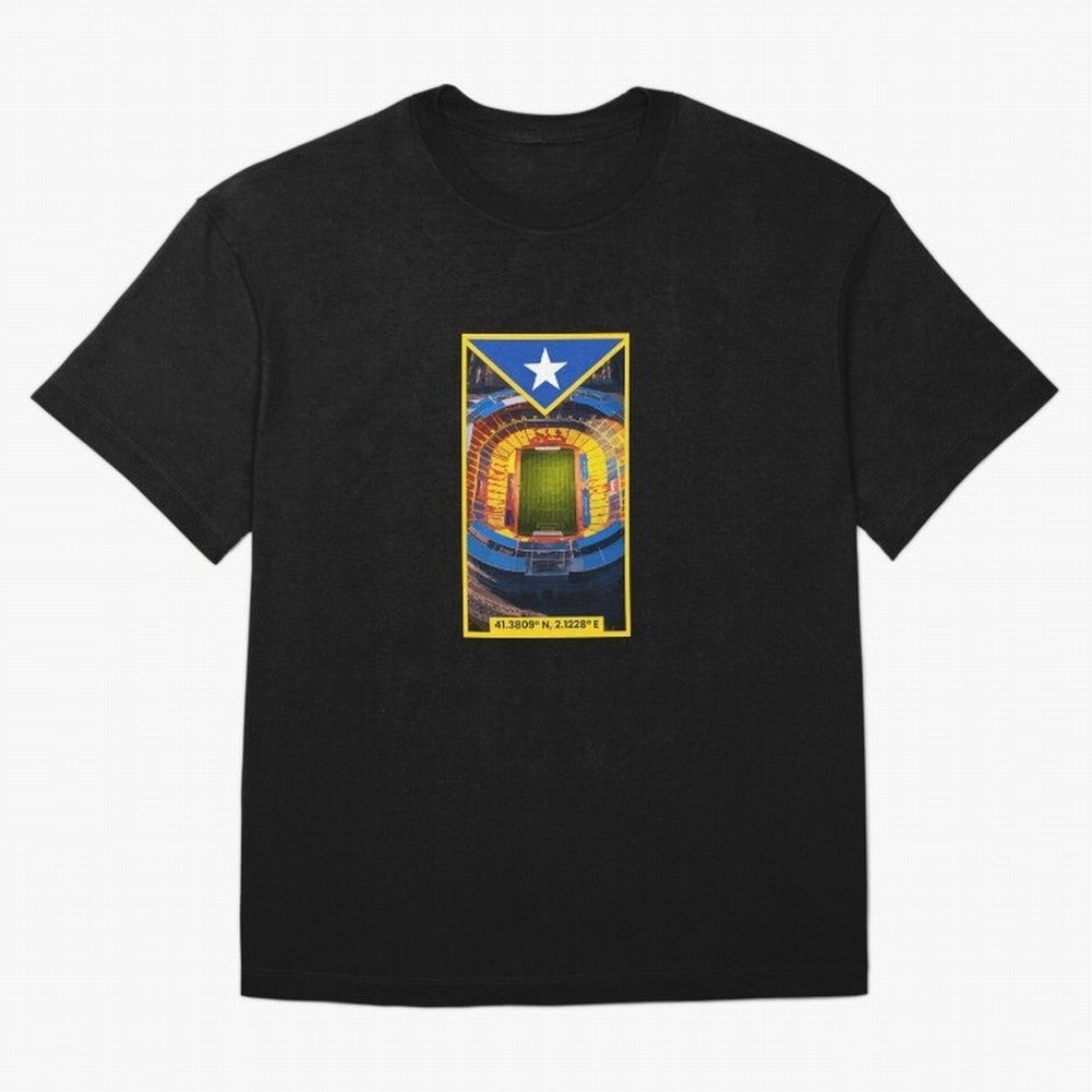 Barcelona Stadium Coordinates Graphic Essential T-Shirt Celebrate Global Football Passion for FIFA World Cup 2026 USA Canada Mexico, Centered on Messi, England, Worldwide Fan Energy, Dramatic Goals, Stadium Lights and Championship Celebrations;