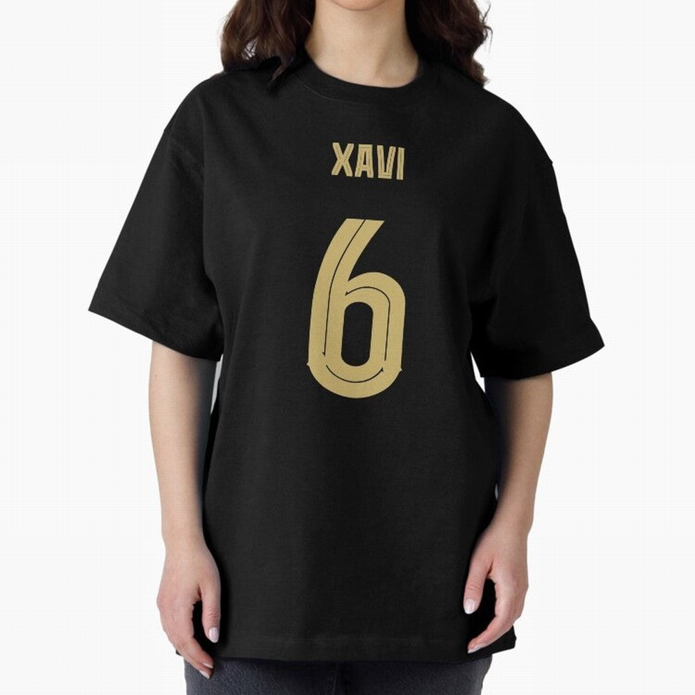Xavi 6 Barcelona Oversized T-Shirt Honor Football Greatness during Global Football Passion for FIFA World Cup 2026, Inspired by Messi, Neymar and Mbappe, Argentina and Brazil, Championship Spirit, Famous Goals, Roaring Crowds and International