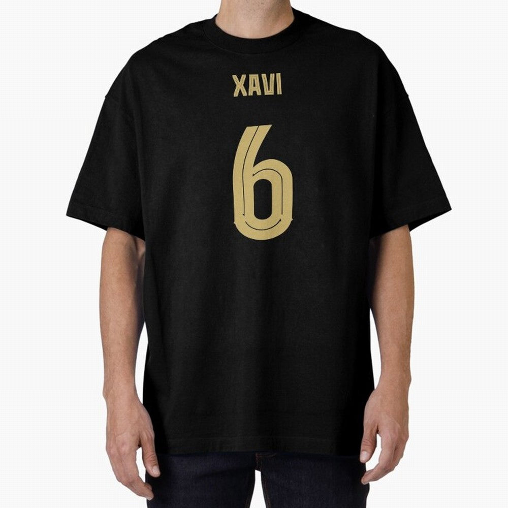 Xavi 6 Barcelona Oversized T-Shirt Honor Football Greatness during Global Football Passion for FIFA World Cup 2026, Inspired by Messi, Neymar and Mbappe, Argentina and Brazil, Championship Spirit, Famous Goals, Roaring Crowds and International