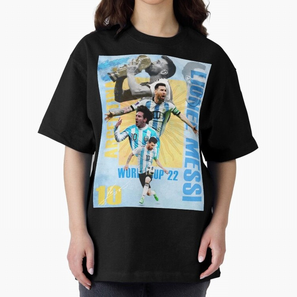 Lionel Messi Argentina World Cup Victory Poster - 2022 Soccer Champion Wall Art Premium T-Shirt Join FIFA World Cup 2026 Made for Messi and Cristiano Ronaldo, England Energy, Vintage Soccer Flavor, Modern Football Stars, National Flags and Final