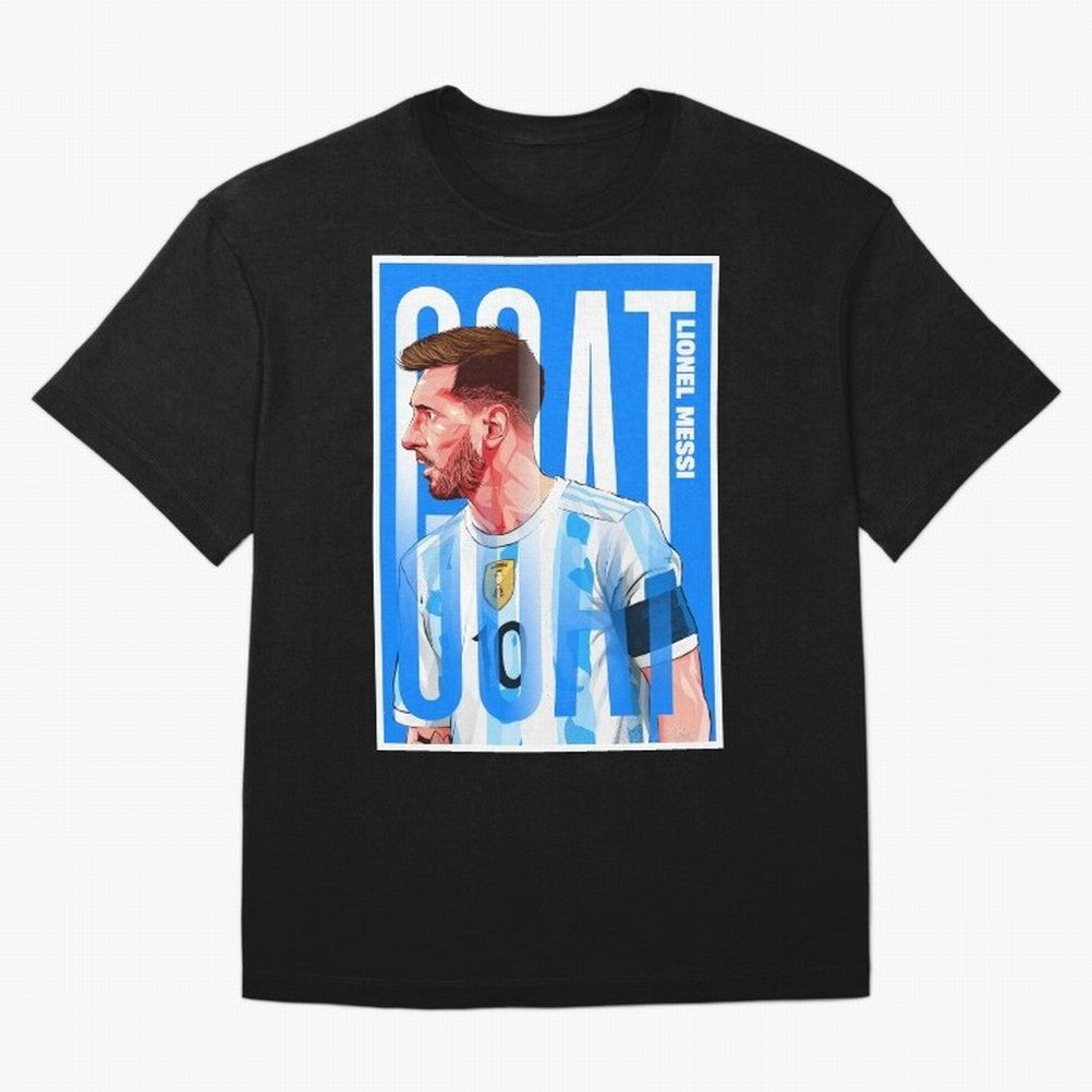 Lionel Messi The GOAT Illustration artwork Premium T-Shirt Experience Global Football Passion for FIFA World Cup 2026 USA Canada Mexico, Connected to CR7, Argentina, France and Brazil, Tournament Hype, Historic Matchups, Family Viewing Parties and