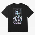 Lionel Messi Holographic Style Portrait art illustration Premium T-Shirt Live the Energy of FIFA World Cup 2026 USA Canada Mexico for Fans of Messi and Cristiano Ronaldo and France, Bringing Football Passion, Legendary Performances, Festival Vibes
