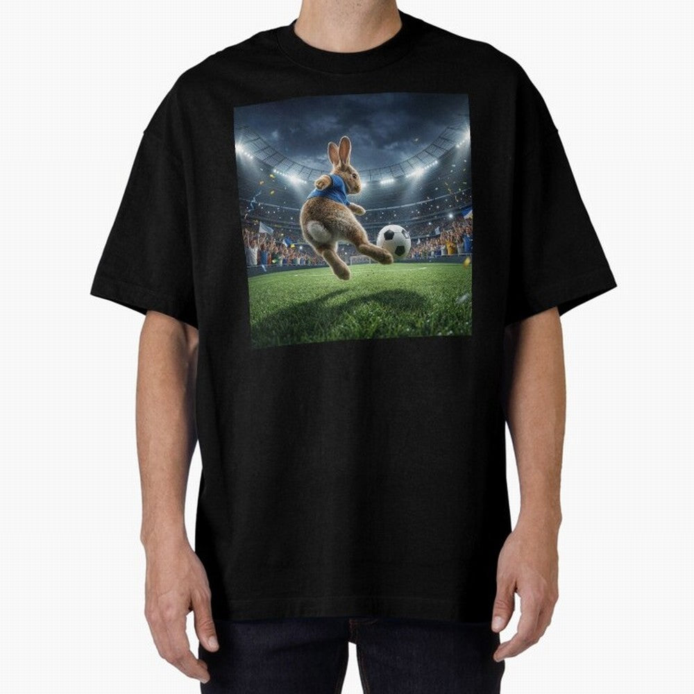 Rabbit Is Veritable Messi on the Soccer Pitch Oversized T-Shirt Celebrate the Magic of FIFA World Cup 2026 Spirit, Capturing Brazil, Mbappe, Championship Spirit, Famous Goals, Roaring Crowds and International Football Unity; Ideal for Passionate