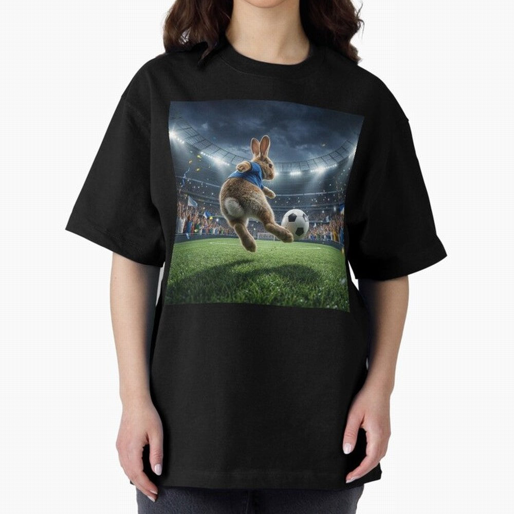 Rabbit Is Veritable Messi on the Soccer Pitch Oversized T-Shirt Celebrate the Magic of FIFA World Cup 2026 Spirit, Capturing Brazil, Mbappe, Championship Spirit, Famous Goals, Roaring Crowds and International Football Unity; Ideal for Passionate