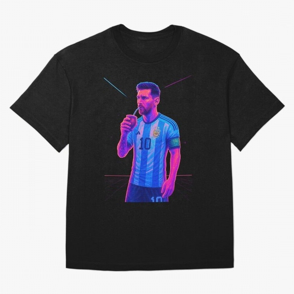 Messi The Goat Art Neon Synthwave Cyberpunk ¨C Retro Futuristic Classic T-Shirt Wear the Spirit of FIFA World Cup 2026 USA Canada Mexico Capturing Messi and Cristiano Ronaldo, Spain and Netherlands Energy, Sports Nostalgia, International
