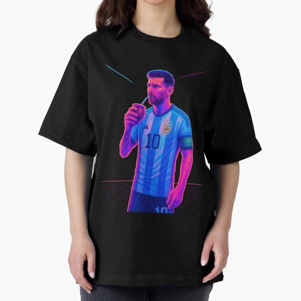 Messi The Goat Art Neon Synthwave Cyberpunk ¨C Retro Futuristic Classic T-Shirt Wear the Spirit of FIFA World Cup 2026 USA Canada Mexico Capturing Messi and Cristiano Ronaldo, Spain and Netherlands Energy, Sports Nostalgia, International