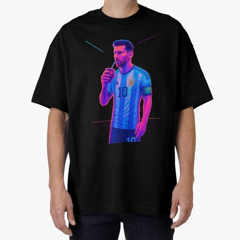 Messi The Goat Art Neon Synthwave Cyberpunk ¨C Retro Futuristic Classic T-Shirt Wear the Spirit of FIFA World Cup 2026 USA Canada Mexico Capturing Messi and Cristiano Ronaldo, Spain and Netherlands Energy, Sports Nostalgia, International