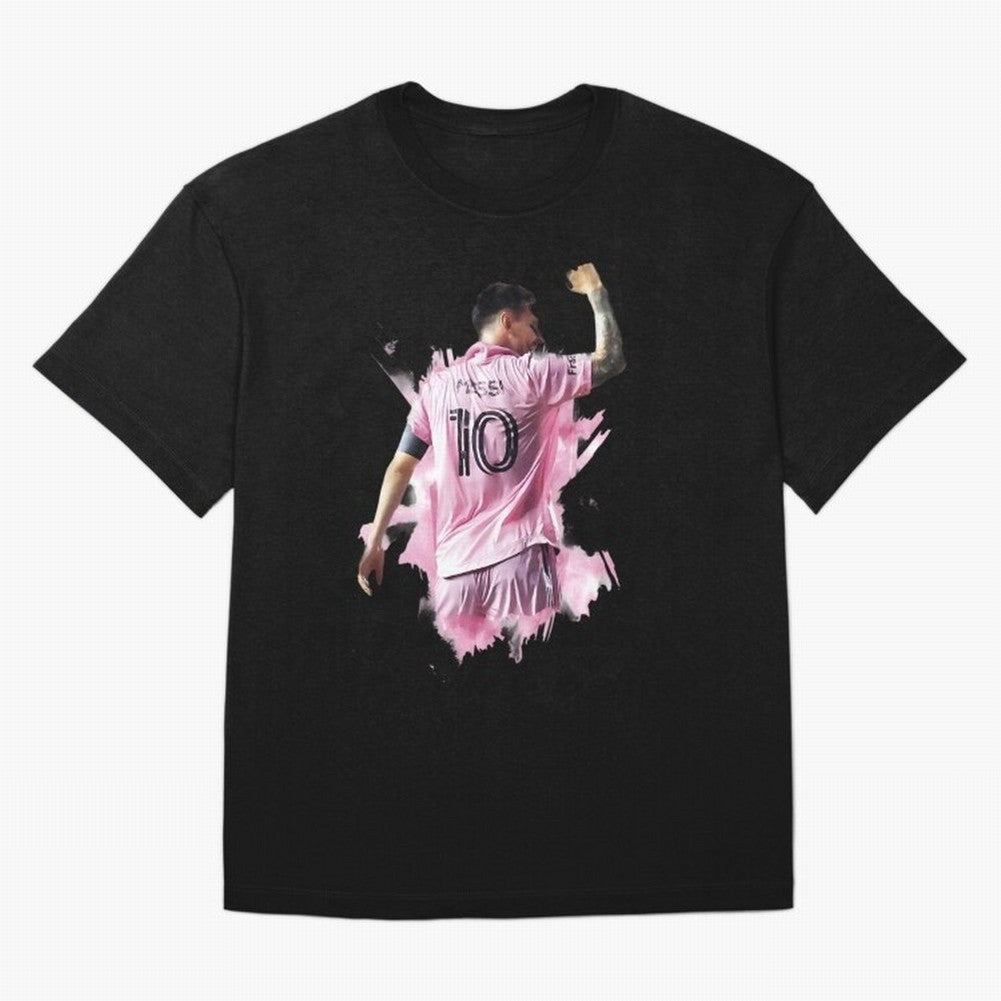 Messi Inter Miami Celebration Art ¨C Football Legend in Pink Jersey Classic T-Shirt Stand with FIFA World Cup 2026 USA Canada Mexico Spirit, Highlighting Argentina, Neymar, Vintage Soccer Flavor, Modern Football Stars, National Flags and Final