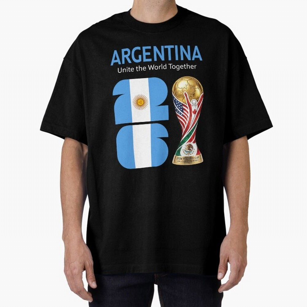 World Cup 2026, ARGENTINA Oversized T-Shirt Follow the Road to the FIFA World Cup 2026 Journey through Cristiano Ronaldo, Haaland and CR7 Highlights, Argentina, France and Brazil Pride, Vintage Soccer Flavor, Modern Football Stars, National Flags